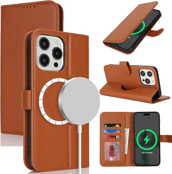 ZHUSE Wallet Wireless Power Bank – Premium Leather Magnetic Charger Wallet (Brown & Black Edition)